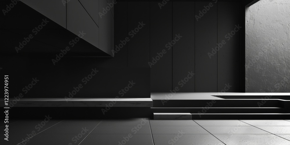 Poster A clean and simple design with a pure black background, Minimalist patterns and typography in a structured layout, Modern minimalist style