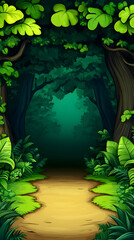 Obraz premium Jungle path, lush foliage, mist, adventure game background