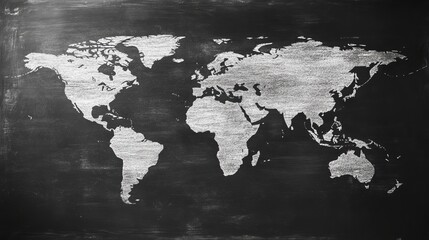Intricate World Map Illustrated on a Blackboard Surface Capturing Educational Themes and Global Exploration Evoking Curiosity and Creativity in a Classroom Learning Environment