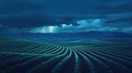 Lightning Over Agricultural Fields