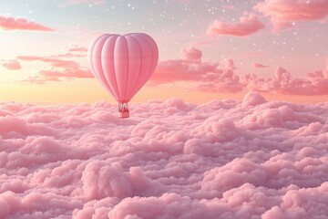 Obraz premium Heart-Shaped Balloon Soaring Above Soft Pink Clouds at Sunrise