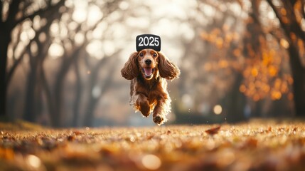 Obraz premium Energetic Cocker Spaniel Dog Running Through Park with 