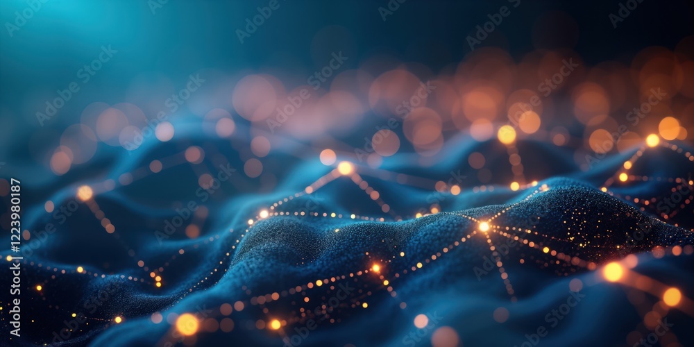 Aufkleber Abstract digital design shows glowing connections, nodes forming complex network. Futuristic tech pattern with vibrant colors. Modern tech, data visualization. Abstract background for website app.