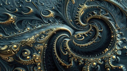 Abstract water vortex on dark blue background and gold grains