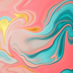 Abstract Swirling Fluid Art with Pink, Teal, and Gold Accents