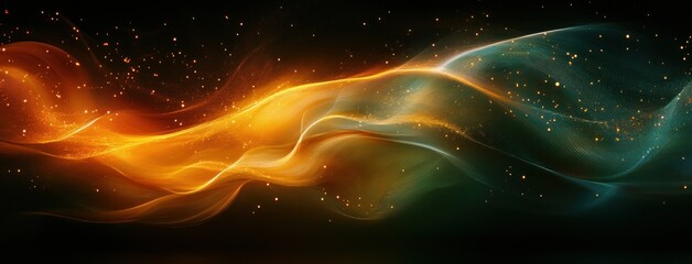 Fototapeta premium Dynamic Abstract Artwork with Flowing Light Streaks in Vibrant Orange and Green on Black Background