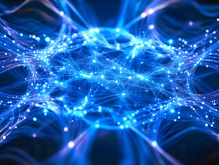Fototapeta premium Technology-inspired concept image of a digital web with glowing blue points for cloud data, connectivity, and future innovations