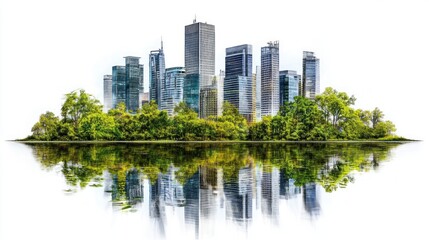 Fototapeta premium Urban reflection skyscrapers and lush greenery cityscape nature serenity