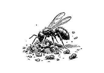 Flying ant hand drawn Illustration Sketch Vector Isolated