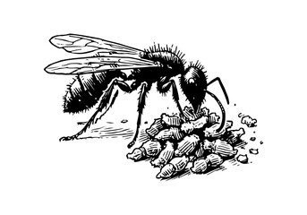 Flying ant hand drawn Illustration Sketch Vector Isolated