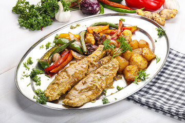 Roasted shark steak with garnish