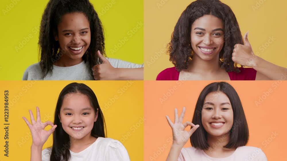 Poster a collection of four individuals from different backgrounds displays emotions of joy and positivity.