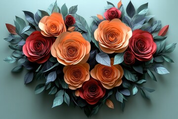 Obraz premium Colorful Paper Flowers Arranged in Heart Shape for Decoration