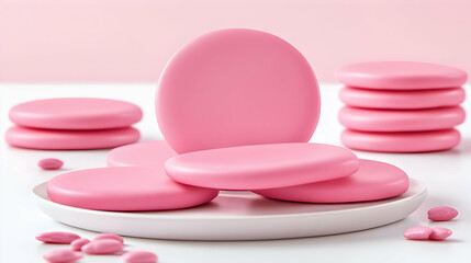 Pink discs on plate, studio shot