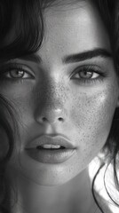 Fototapeta premium Monochromatic Portrait of a Woman with Freckles