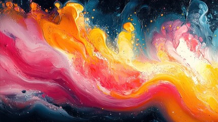 Abstract Fluid Acrylic Painting: Cosmic Swirls of Color