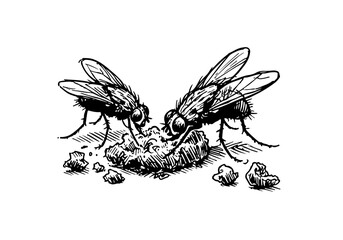 Fruit fly hand drawn Illustration Sketch Vector Isolated