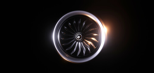Intricate 3D Jet Engine Turbine with Spiral Design and Illuminated Edges on Dark Background