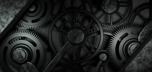 Metallic Cog and Gear Wheels with Industrial Dark Background Design