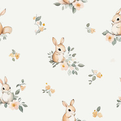 Seamless fabric pattern of cute animals in cartoon vector illustration style