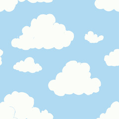 Minimal Cartoon Clouds Floating in Clear Blue Sky Pattern for Calm and Playful T-Shirt Background
