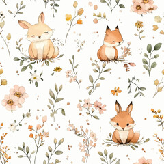 Naklejka premium Seamless fabric pattern of cute animals in cartoon vector illustration style