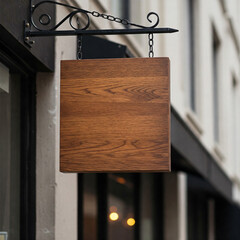 A blank urban square wood hanging coffee shop sign