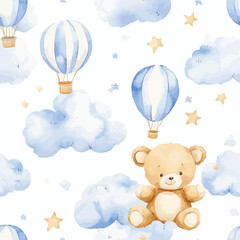 Hot Air Balloons with Clouds and Stars – Baby Design