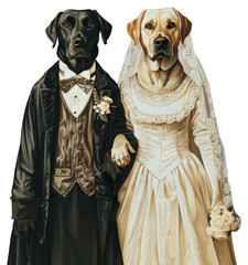 Obraz premium PNG Labrador Retriever couple costumes wearing vintage wedding outfits portrait animal canine.