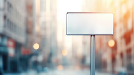 Urban blank sign city street informational display blurred background neutral concept