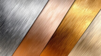 A trio of metallic textures with brushed silver, gold, and copper finishes, displaying a gradient...