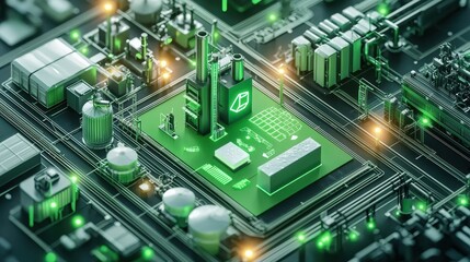 A green computer chip with a green square on it