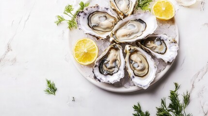fresh oysters arranged on a platter, focusing on the natural beauty and freshness of these invertebrate seafood items