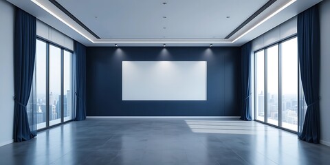 Fototapeta premium Modern Empty Room with City View and Blank Canvas