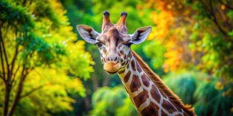 Obraz premium Captivating Portrait of a Giraffe at the Zoo: Majestic Wildlife, Unique Patterns, Nature Photography, Animal Portraits, Zoo Life, African Wildlife, Tall