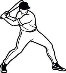 Beautiful Baseball playing silhouette vector illustration, baseball playing line art vector, baseball playing vector icon design