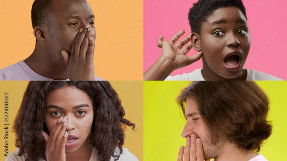 Poster a collection of diverse individuals showcases a range of emotions, including surprise and joy. the b