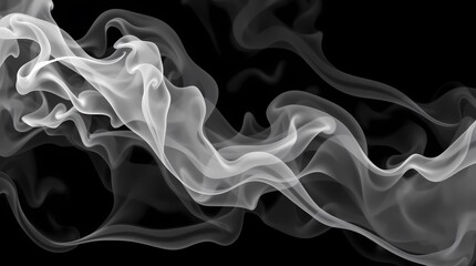 A monochromatic abstract composition featuring swirling, undefined shapes in varying shades of gray, rendered in a minimalist style with a smooth texture, evocative of smoke or clouds, using a