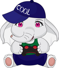 Cute Elephant Baby Playing Remote Game Vector