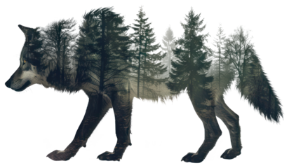 PNG  Wolf silhouette forest double exposure