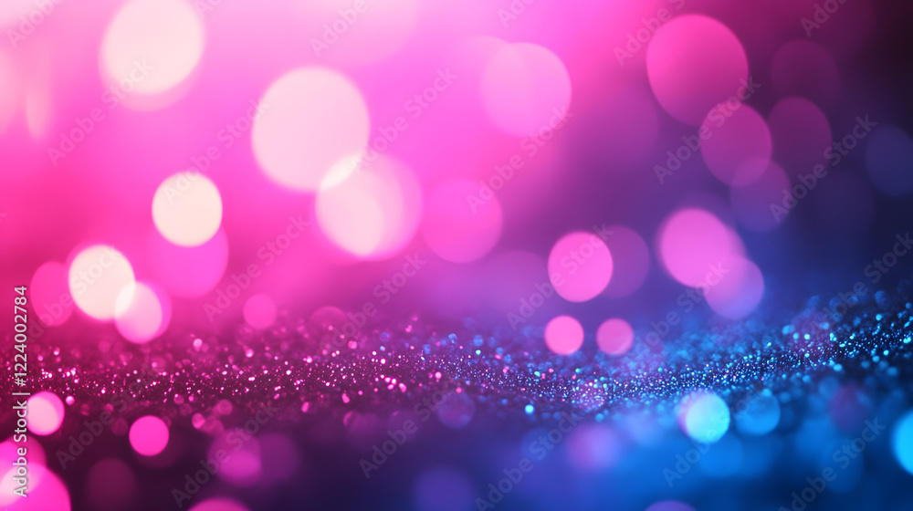 Aufkleber vibrant pink and blue bokeh abstract background with glittering lights : generative ai