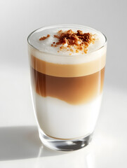 Layered Latte Macchiato with Frothy Milk and Brown Sugar on Light Background : Generative AI