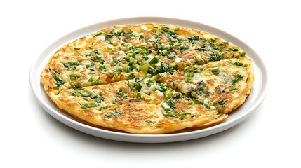 Omelet with Spinach and Chives Isolated on White Background