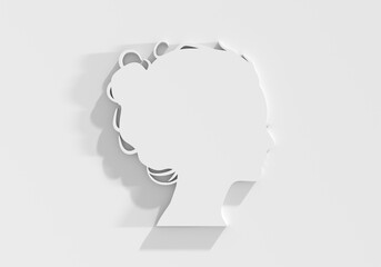 Young woman face side view icon. Elegant silhouette of a female head. Avatar profile sign. 3D render