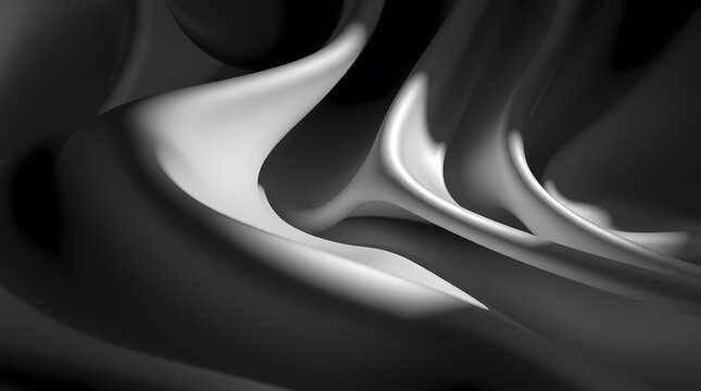 Abstract image featuring a dynamic interplay of light and shadow, with contrasting black and white tones, created using a photorealistic rendering technique simulating a close-up view of a fol
