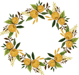 Watercolor Dried Lemon and Flower Arrangement