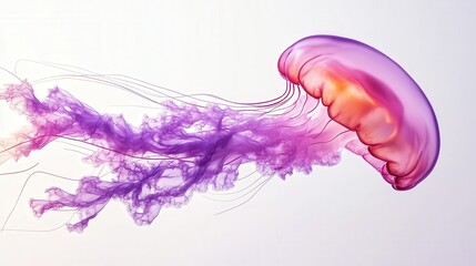 jellyfish with a delicate, translucent body and endearing movements, set against a pristine white canvas