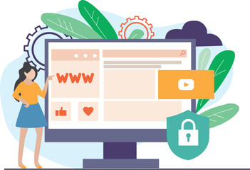 Internet security concept Secure internet connection Landing page design template Website illustration