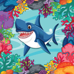 Naklejka premium Colorful Underwater Shark Adventure