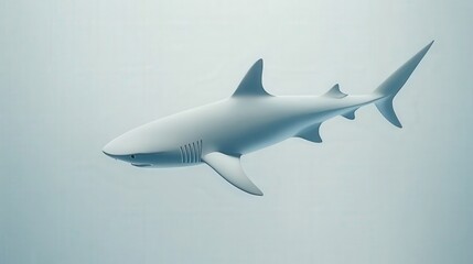 Naklejka premium depiction of a shark gliding underwater, focusing on its streamlined body and detailed fins on a clean white canvas